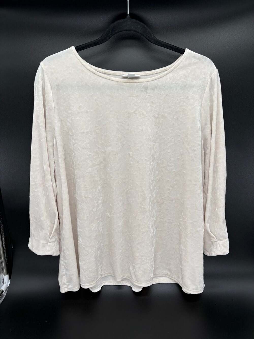 J.Jill Top Size L White Crushed Velvet 3/4 Sleeve